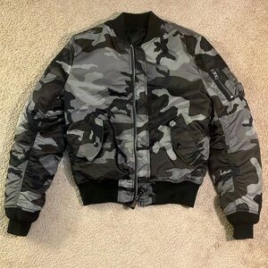 Lightly Used Alpha Industries Reversible Camo/Black Bomber Sz S